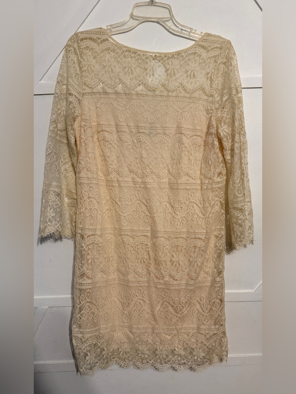 Max Studio Cream Lace Long-Sleeve Shift Dress